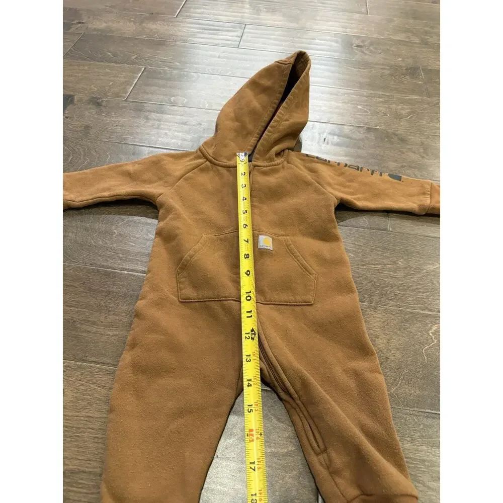 Carhartt Baby Unisex Brown Fleece Hooded Full Zip Coverall Jumpsuit Size 6M